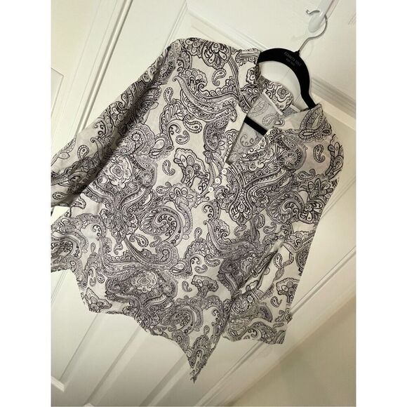 Lucy & Laurel linen blouse 3/4 sleeve black and white 2X - Picture 1 of 5